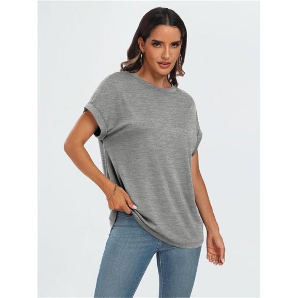 Womens Summer Tops Outfits Spring Casual Dressy T Shirts Workout Light Grey - Picture 3 of 7